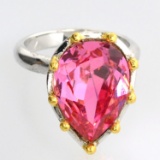 Platinum Overlay Sterling Silver French Pink Cubic Zirconium Ring