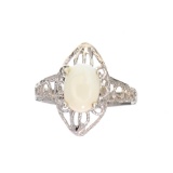 Fine Jewelry Designer Sebastian 0.72CT Oval Cut Cabochon White Opal and Sterling Silver Ring