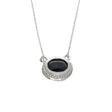 Fine Jewelry Designer Sebastian 2.82CT Oval Cut Blue Sapphire And Sterling Silver Pendant W Chain