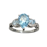 APP: 0.7k Fine Jewelry 1.75CT Pear Cut Blue Topaz And Platinum Over Sterling Silver Ring