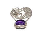 APP: 0.6k Fine Jewelry 3.91CT Cabochon Cut Purple Amethyst And Sterling Silver Pendant With Chain