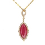 APP: 4.4k *6.62ct Ruby and 0.51ctw Diamond 14KT Yellow Gold Pendant/Necklace (Vault_R7_3949)