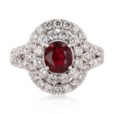 APP: 28.9k *1.37ct UNHEATED Ruby and 1.34ctw Diamond Platinum Ring (GIA CERTIFIED) (Vault_R7_23585)