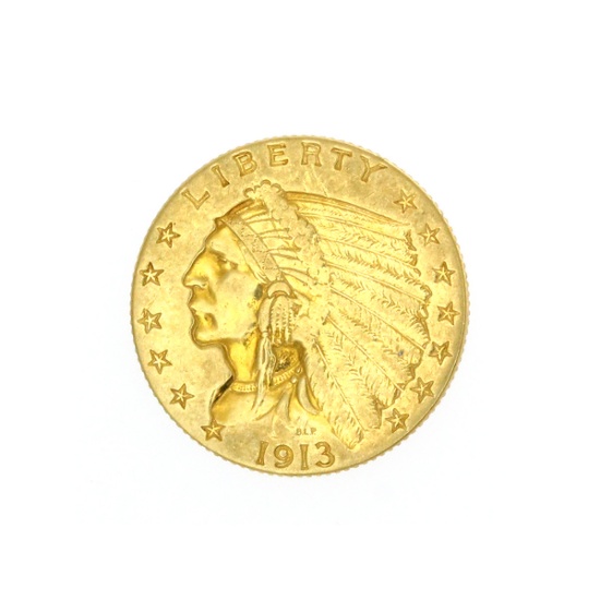 Extremely Rare 1913 $2.50 U.S. Indian Head Gold Coin