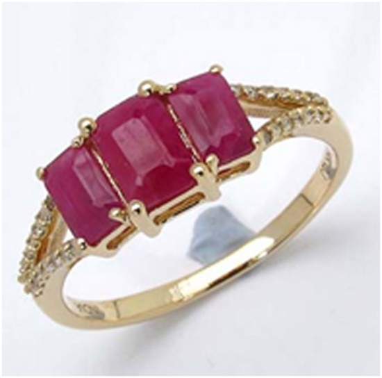*Fine Jewelry 14K Gold, 2.29CT Ruby Octagon And White Round Diamond Ring (Q-R19141RWD-14KY)