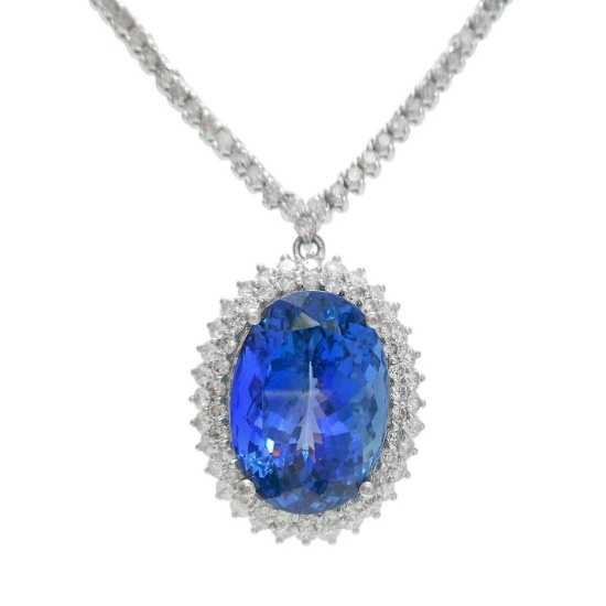 APP: 55.9k *16.21ct DARK Tanzanite and 6.02ctw Diamond 14KT White Gold Pendant/Necklace (GIA CERTIFI