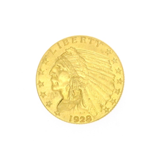 Extremely Rare 1928 $2.50 U.S. Indian Head Gold Coin