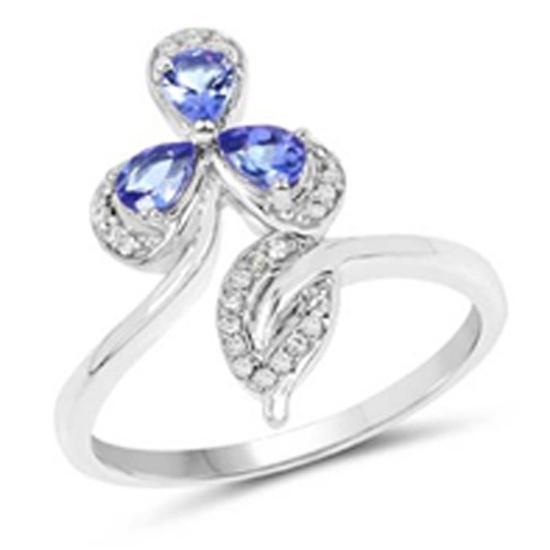 *Fine Jewelry 14 KT White Gold, 3.52CT Tanzanite And White Diamond Ring (Q-R20551TANWD-14KW)