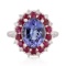 APP: 7.8k *5.62ct Tanzanite, 1.42ctw Ruby and 0.25ctw Diamond 14KT White Gold Ring (Vault_R7_23581)