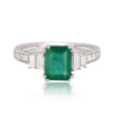 APP: 7.8k *1.56ct Emerald and 0.46ctw Diamond Platinum Ring (Vault_R7_23933)