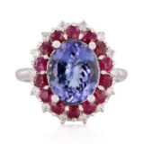 APP: 7.8k *5.62ct Tanzanite, 1.42ctw Ruby and 0.25ctw Diamond 14KT White Gold Ring (Vault_R7_23581)