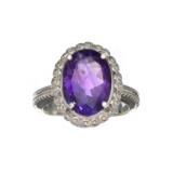 APP: 0.6k Fine Jewelry 5.47CT Oval Cut Purple Amethyst And Sterling Silver Ring