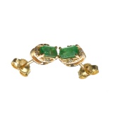 14 KT Gold 0.58CT Rectangular Cut Emerald and 0.05CT Round Brilliant Cut Diamond Earrings