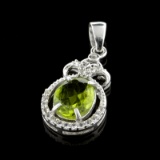 Fine Jewelry 4.90CT Green Peridot And Colorless Topaz Platinum Over Sterling Silver Pendant