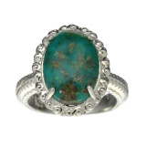 Fine Jewelry Designer Sebastian, 3.96CT Oval Cut Cabochon Turquoise And Sterling Silver Ring