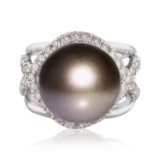 APP: 5.6k *14.0mm Tahitian Pearl and 0.66ctw Diamond 14K White Gold Ring (Vault_R7_23984)