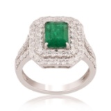 APP: 12.8k *1.32ct Emerald and 1.20ctw Diamond Platinum Ring (Vault_R7_15053)