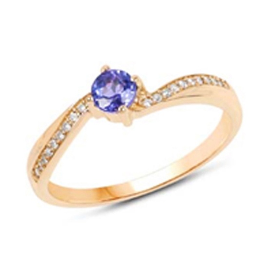 *Fine Jewelry 14 KT Gold, 2.12CT Tanzanite Round And White Round Diamond Ring (Q-R20634TANWD-14KY)