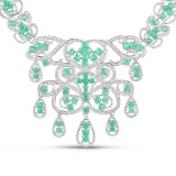 APP: 5.4k 18.55 Round Cut Emerald and White Diamond .925 Sterling Silver Necklace -Tantalizing Quali