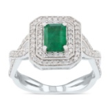 APP: 7.8k *0.83ct Emerald and 0.53ctw Diamond 18K White Gold Ring (Vault_R7_22691)