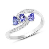 *Fine Jewelry 14 KT White Gold, 2.16CT Tanzanite And White Round Diamond Ring (Q-R20610TANWD-14KW)