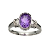 APP: 0.7k Fine Jewelry 1.20CT Oval Cut Amethyst Quartz And Platinum Over Sterling Silver Ring