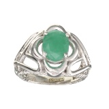 APP: 0.7k Fine Jewelry Designer Sebastian, 1.44CT Oval Cut Green Emerald And Sterling Silver Ring