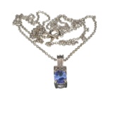 APP: 0.8k Fine Jewelry 0.71CT Tanzanite And White Sapphire Sterling Silver Pendant With 18'' Chain