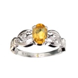 APP: 0.6k Fine Jewelry 0.86CT Oval Cut Citrinie Quartz And Platinum Over Sterling Silver Ring
