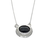 Fine Jewelry Designer Sebastian, Dark Blue And White Sapphire Sterling Silver Pendant With Chain