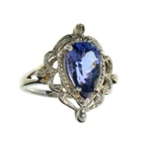 APP: 10.8k Fine Jewelry 14 KT White Gold, 3.45CT Pear Cut Tanzanite Ring