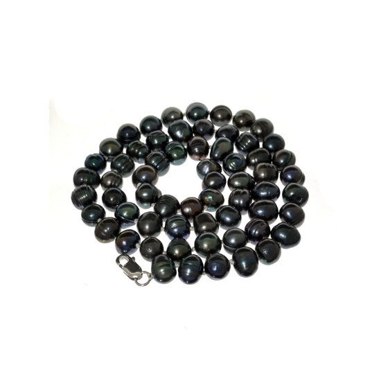 APP: 0.4k 18'' Black Dyed Pearl Strand with Sterling Silver Clasp Necklace