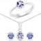 1.40CT Round Cut Tanzanite And White Topaz Sterling Silver Ring, Pendant w/ Chain & Earrings Set