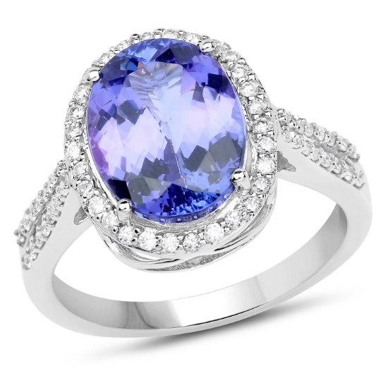 *14 kt. White Gold, 4.51CT Oval Cut Tanzanite And Diamond Ring (Q QR20934TANWD-14KW-7)