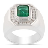 APP: 4.2k *2.10ct Emerald and 0.45ctw Diamond 14K White Gold Ring (Vault_R7_22344)