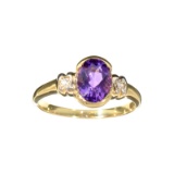 APP: 0.7k Fine Jewelry Designer Sebastian 14 KT Gold, 1.14CT Purple Amethyst And White Sapphire Ring