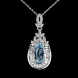 APP: 8.4k *1.52ctw Aquamarine and 1.29ctw Diamond Platinum Pendant/Necklace (Vault_R7_23973)