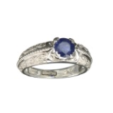 APP: 0.7k Fine Jewelry Designer Sebastian, 1.15CT Round Cut Blue Sapphire And Sterling Silver Ring