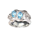 APP: 0.9k Fine Jewelry 0.75CT Blue Topaz And Colorless Topaz Platinum Over Sterling Silver Ring