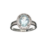 APP: 0.9k Fine Jewelry 1.30CT Oval Cut Aquamarine /White Sapphire And Sterling Silver Ring