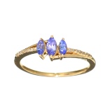Designer Sebastian 14 KT Gold, Marquise Cut Tanzanite and 0.04CT Round Brilliant Cut Diamond Ring