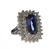 APP: 20.9k 14 kt. White Gold, 5.47CT Rectangular Cushion Cut Tanzanite And 2.09CT Diamond Ring