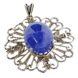 APP: 10.2k 14 KT White Gold 28.04CT Oval Cut Cabochon Tanzanite Pendant