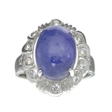 Fine Jewelry Designer Sebastian 6.60CT Cabochon Tanzanite And White Topaz Sterling Silver Ring