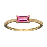 14 KT Gold 0.42CT Rectangular Cut Pink Tourmaline and 0.06CT Round Brilliant Cut Diamond Ring