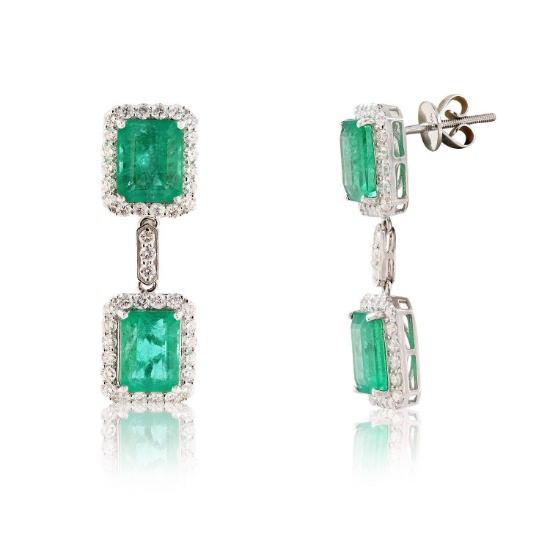 APP: 64.2k *9.53ctw Emerald and 1.93ctw Diamond 18K White Gold Earring (Vault_R7_23873)