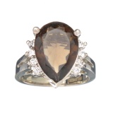 APP: 0.6k Fine Jewelry Designer Sebastian, 4.04CT Smoky Quartz And White Topaz Sterling Silver Ring