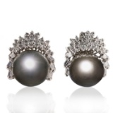 APP: 8.5k *13.0mm Tahitian Pearl and 1.65ctw Diamond 14KT White Gold Earrings (Vault_R7_23675)