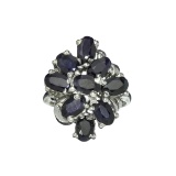 Fine Jewelry Designer Sebastian 1.75CT Oval Cut Bllue Sapphire And Sterling Silver Clustr Ring