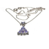 Fine Jewelry 0.80CT Tringle Cut Tanzanite And Diamond Over Sterling Silver Pendant W Chain